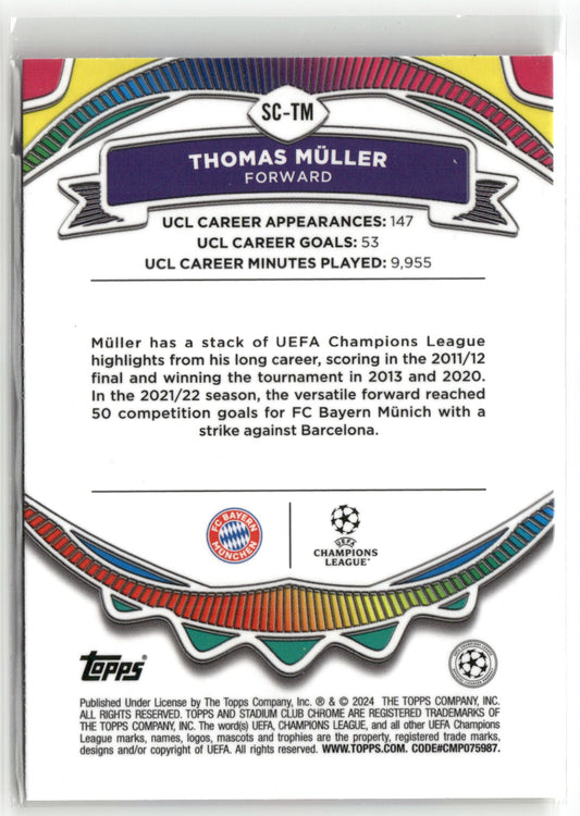 Fußball Thomas Müller 2024 Topps Stadium Club Chrome UEFA Champions League #SC-TM Say Cheese FC Bayern München Trading Card Original