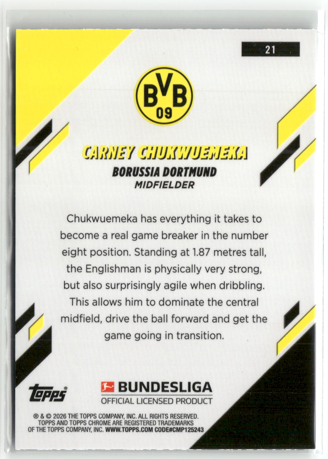 Fußball Carney Chukwuemeka 2025-26 Topps Chrome Bundesliga #21 Aqua Mini Diamonds /199 Borussia Dortmund Trading Card Original