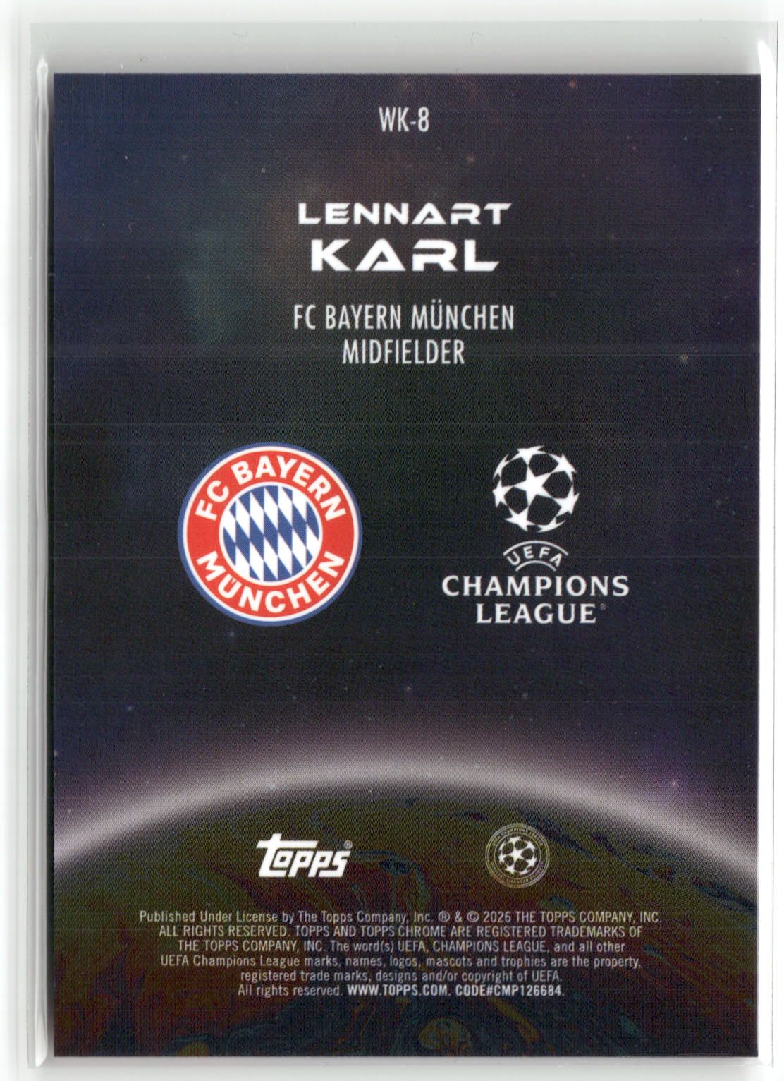 Fußball Lennart Karl Topps Chrome UEFA Champions League 2025-26 #WK-8 Wonderkids FC Bayern München Rookie Card RC Trading Card Original