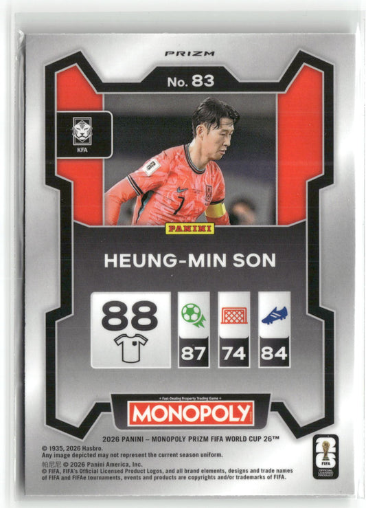 Fußball Heung-Min Son 2026 Panini Monopoly Prizm FIFA World Cup 26 #83 Four Corners Green Wave Prizm Korea Republic Trading Card Original