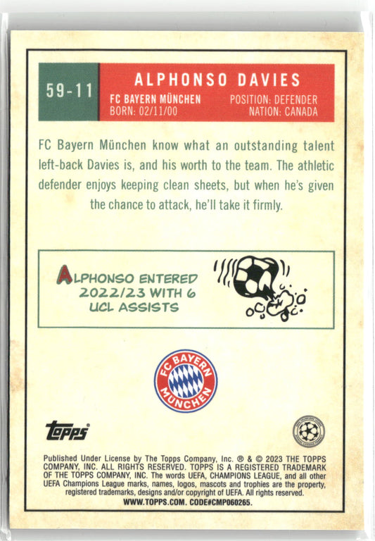 Fußball Alphonso Davies 2022-23 Topps UEFA Champions League 1959-60 Throwback #59-11 FC Bayern München Trading Card Original