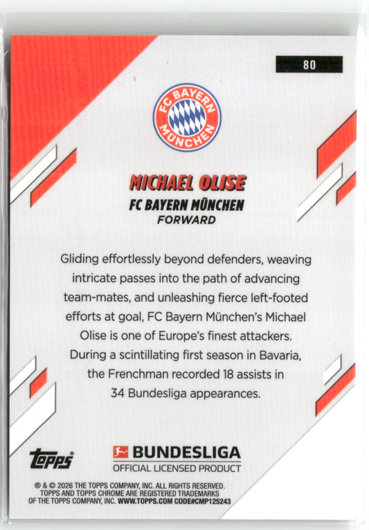 Fußball Michael Olise 2025-26 Topps Chrome Bundesliga #80 Hyper Prism FC Bayern München Trading Card Original