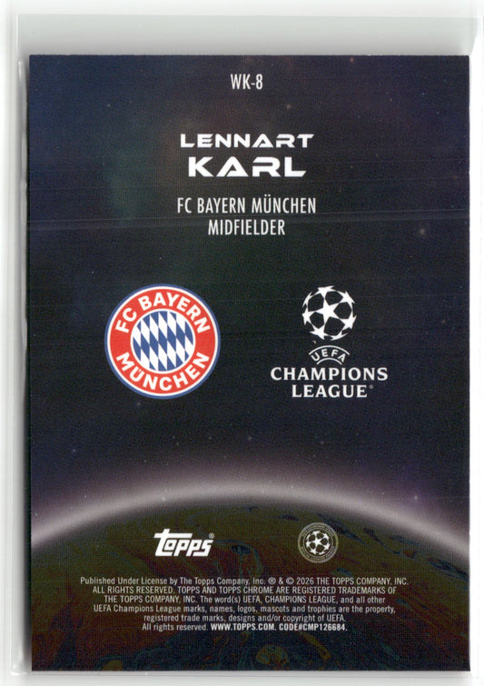 Fußball Lennart Karl Topps Chrome UEFA Champions League 2025-26 #WK-8 Wonderkids FC Bayern München Rookie Card RC Trading Card Original