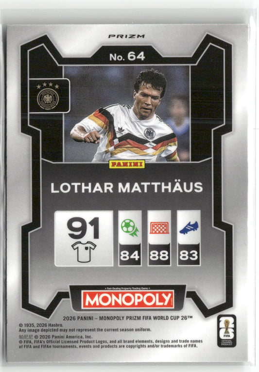 Fußball Lothar Matthäus 2026 Panini Monopoly Prizm FIFA World Cup 26 #64 Four Corners Green Prizm Germany Trading Card Original