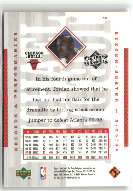 Basketball NBA Michael Jordan Upper Deck Athlete of the Century 1999 #56 Chicago Bulls Trading Card Original