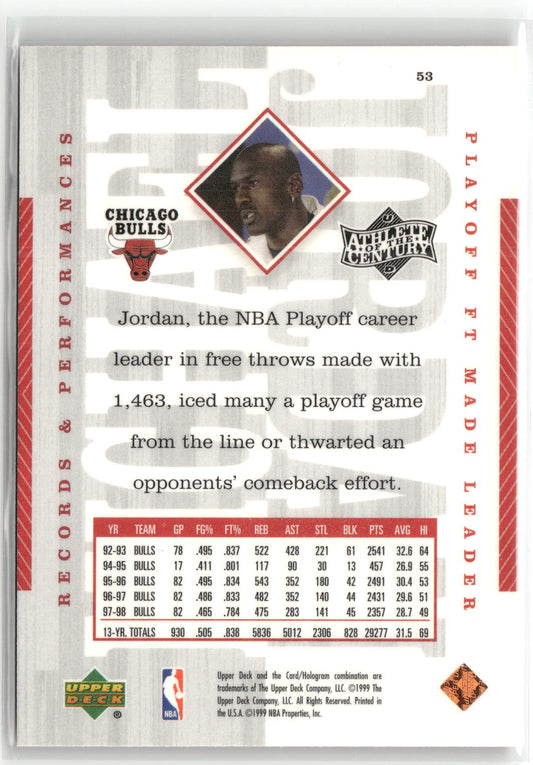 Basketball NBA Michael Jordan Upper Deck Athlete of the Century 1999 #53 Chicago Bulls Trading Card Original