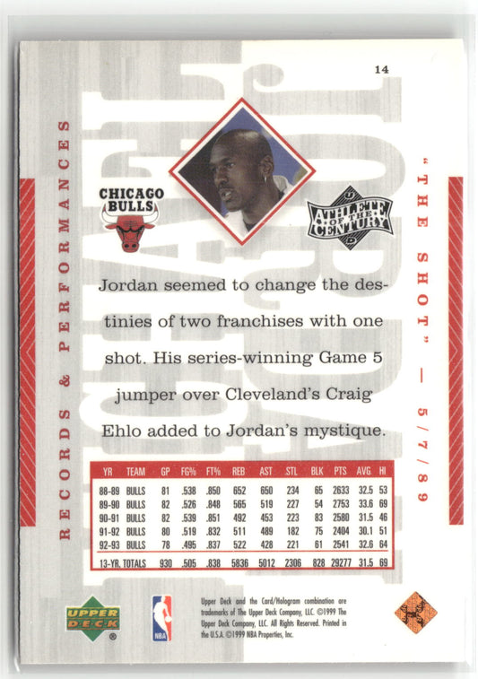 Basketball NBA Michael Jordan Upper Deck Athlete of the Century 1999 #14 Chicago Bulls Trading Card Original