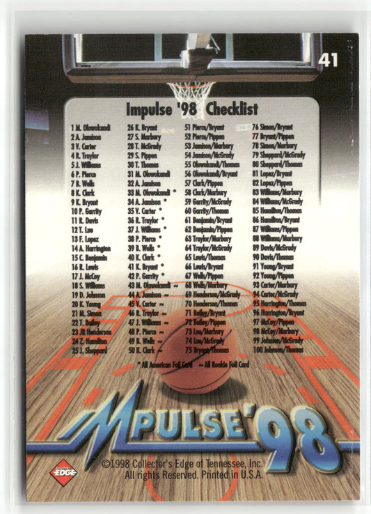 Basketball NBA Kobe Bryant 1998 Collector's Edge Impulse #41 Los Angeles Lakers Trading Card Original