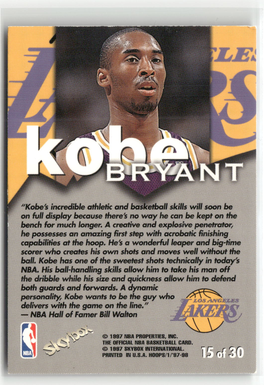 Basketball NBA Kobe Bryant 1997-98 NBA Hoops Talkin' Hoops #15 of 30 Los Angeles Lakers Trading Card Original