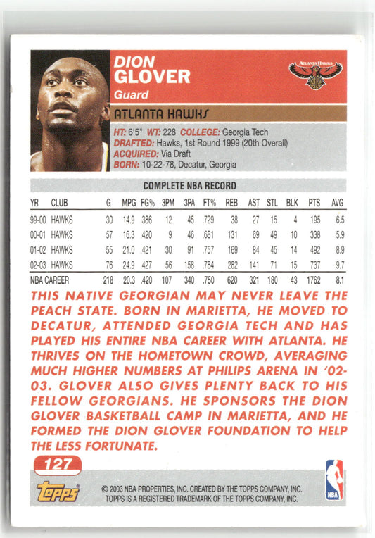 Basketball NBA Dion Glover 2003-04 Topps #127 Atlanta Hawks Trading Card Original