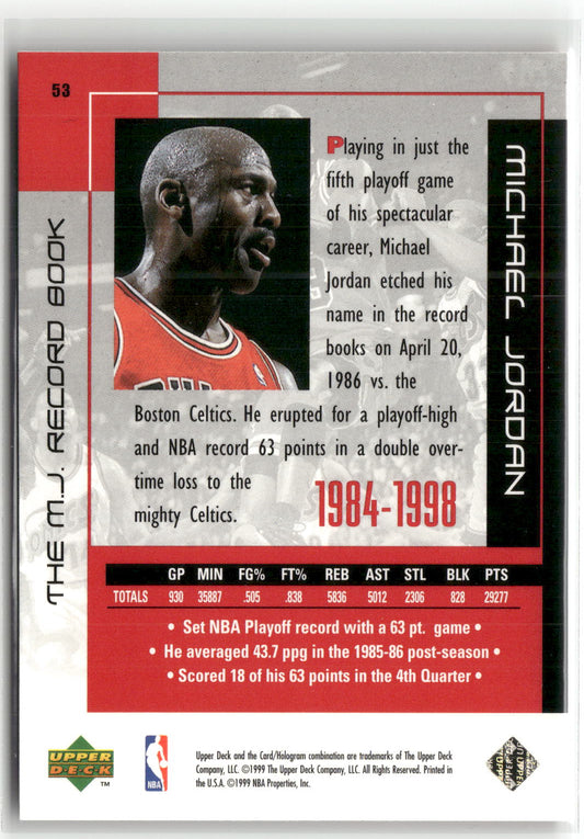 Basketball NBA Michael Jordan Upper Deck The M.J. Record Book 1999 #53 Chicago Bulls Trading Card Original