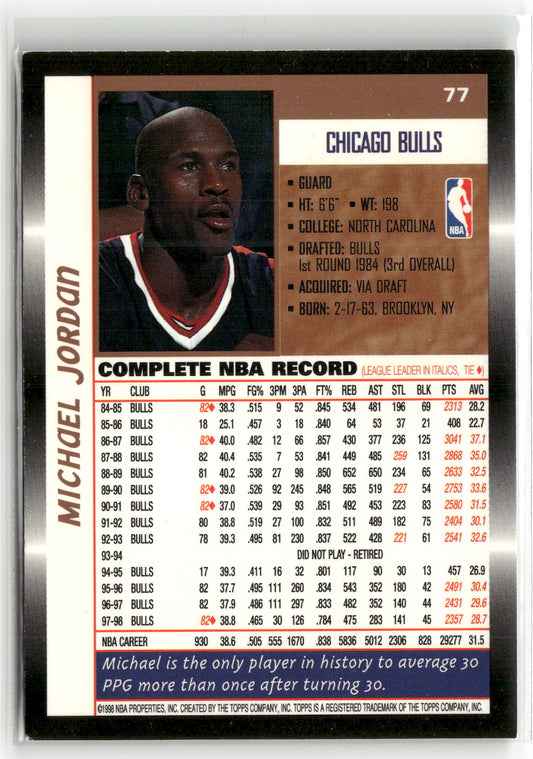 Basketball NBA Michael Jordan 1998-99 Topps #77 Chicago Bulls Trading Card Original