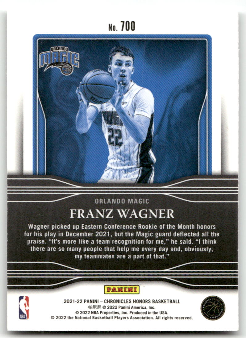 Basketball NBA Franz Wagner 2021-22 Panini Chronicles Honors Basketball #700 Rookie Card Orlando Magic Rookie Card RC Trading Card Original