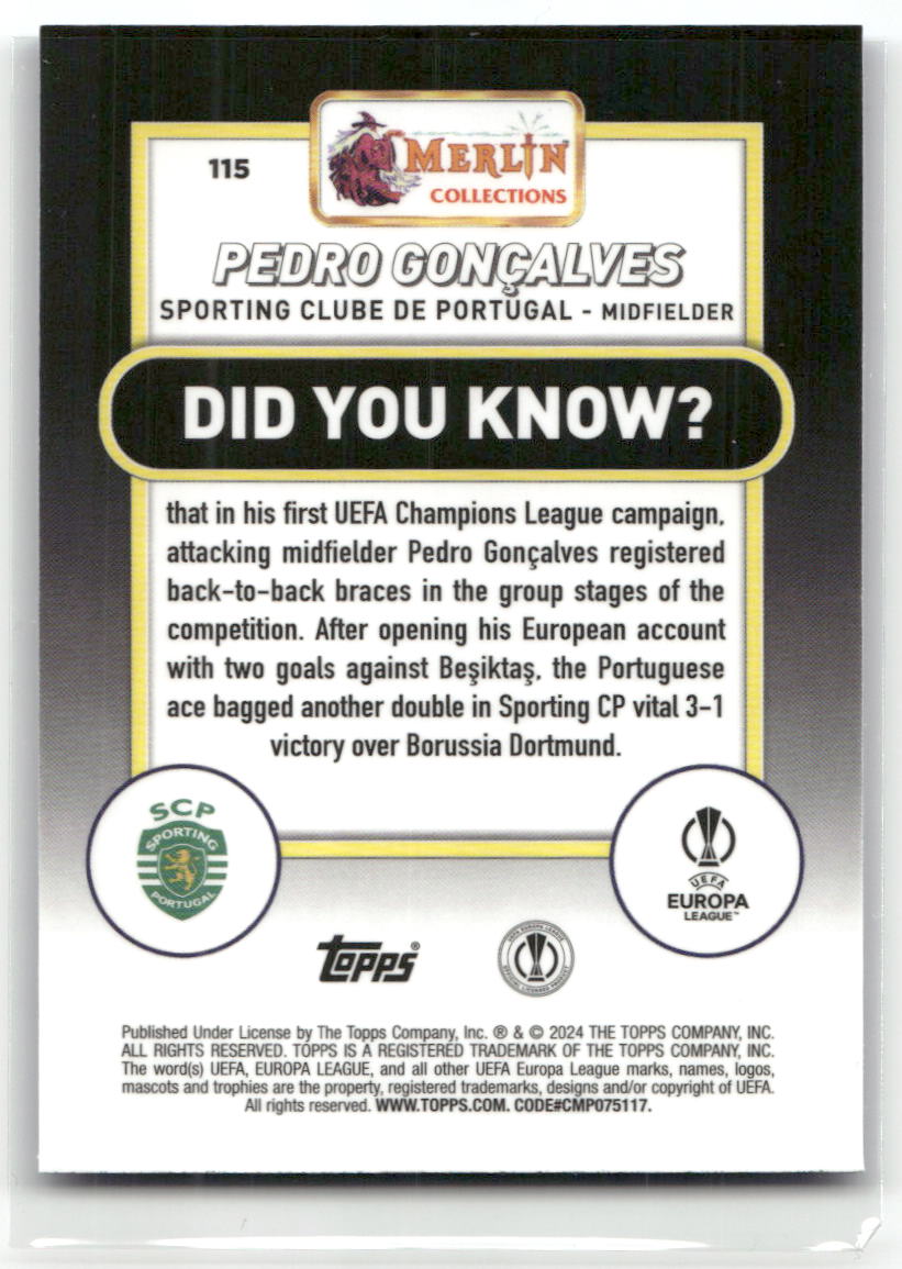Fußball Pedro Gonçalves - 2024 Topps Merlin UEFA Europa League - Blue /75 - Sporting Clube de Portugal #115 Trading Card Original