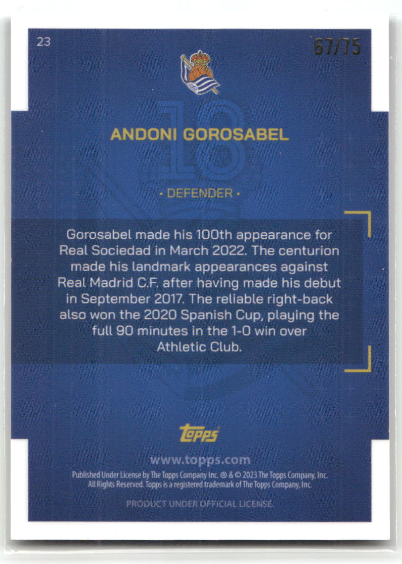 Fußball Andoni Gorosabel - 2023 Topps Real Sociedad - /75 - Real Sociedad #23 Trading Card Original