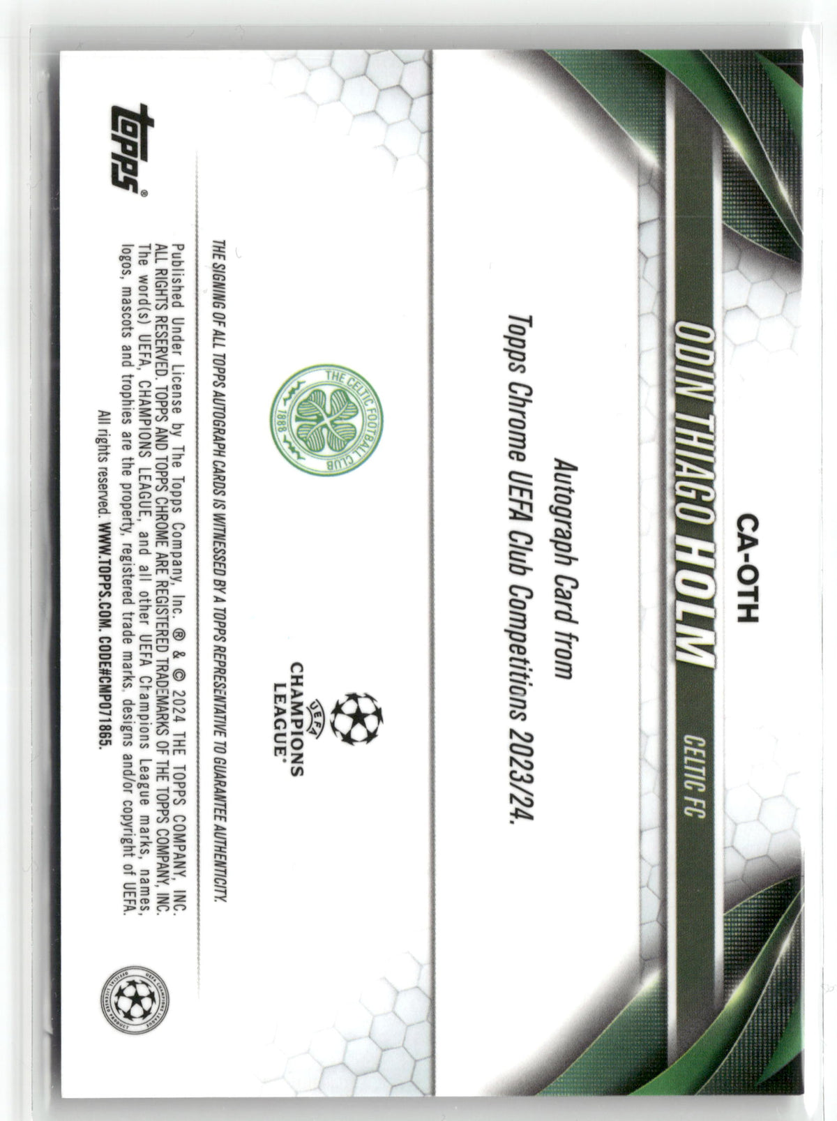Fußball Odin Thiago Holm Rookie - 2023-24 Topps Chrome UEFA UCC 2023/24 - Rookie Auto - Celtic FC #CA-OTH Trading Card Original