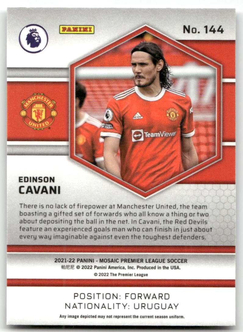Fußball Edinson Cavani - 2021-22 Panini Mosaic Premier League Soccer - Manchester United #144 Trading Card Original
