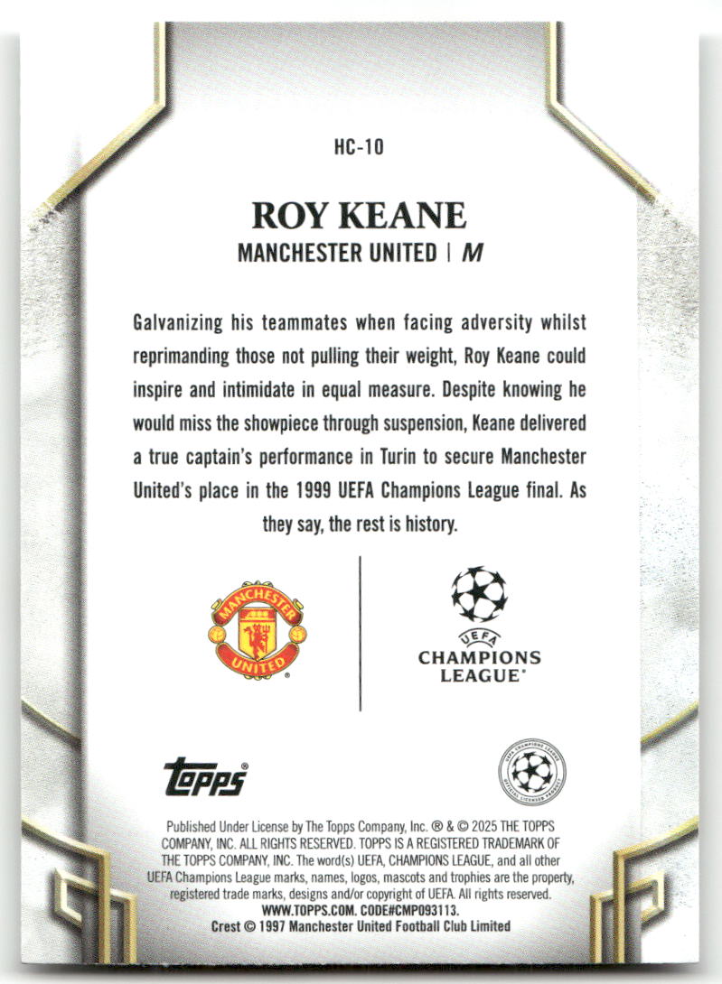 Fußball Roy Keane - 2025 Topps UEFA CL Historic Captains - Manchester United #HC-10 Trading Card Original