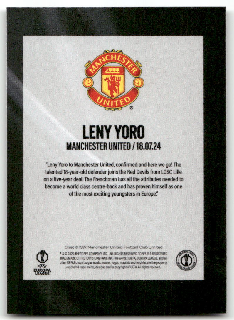 Fußball Leny Yoro - 2024 Topps Here We Go UCC Summer Signings - Manchester United Trading Card Original