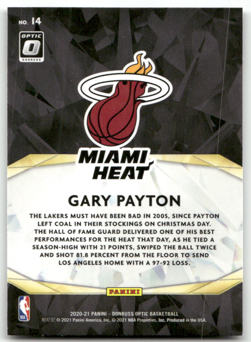 Basketball NBA Gary Payton - 2020-21 Panini Donruss Optic Basketball - Miami Heat #14 Trading Card Original