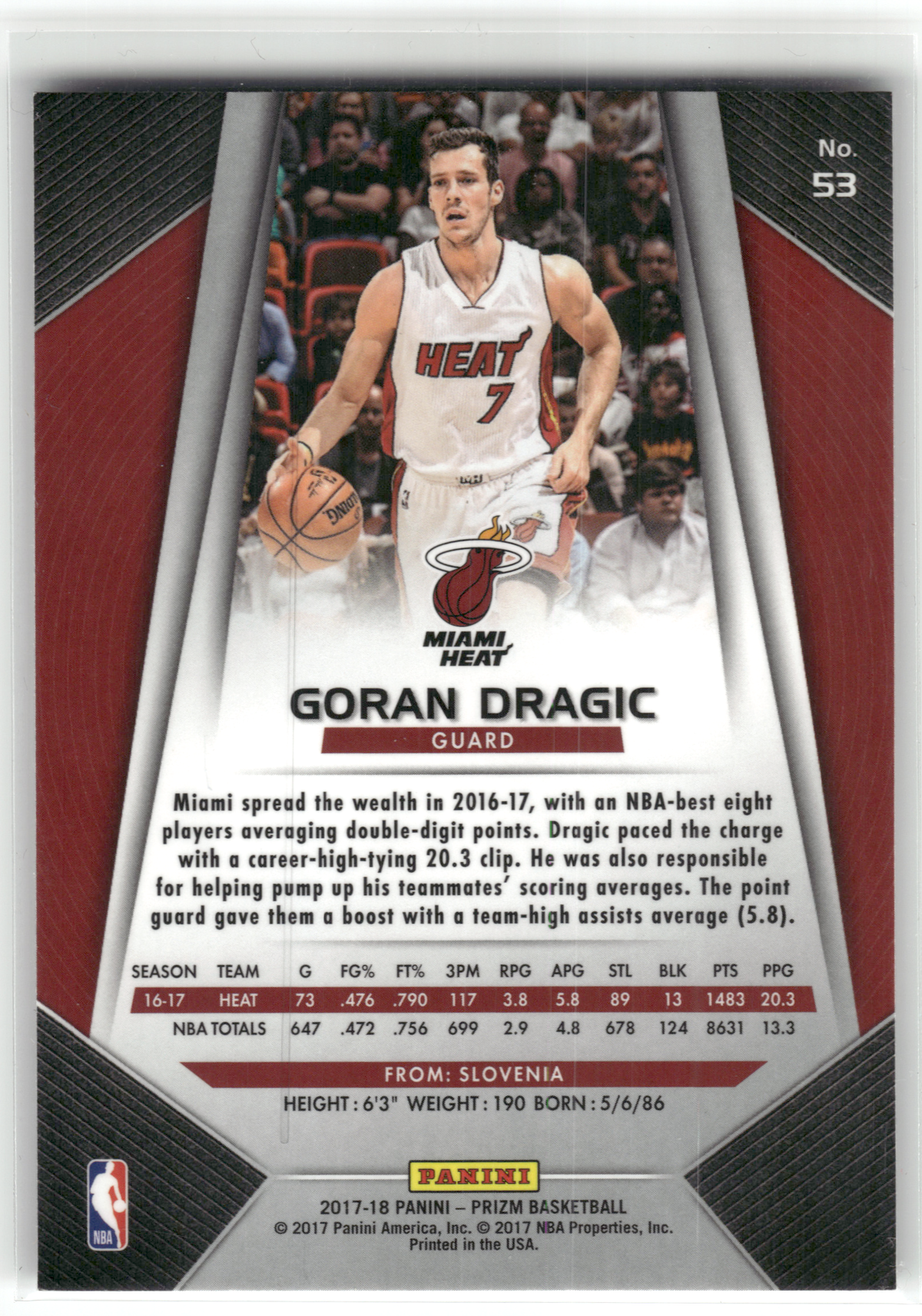 Basketball NBA Goran Dragic - 2017-18 Panini Prizm Basketball - In-Person On Card Auto - Miami Heat #53 Trading Card Original