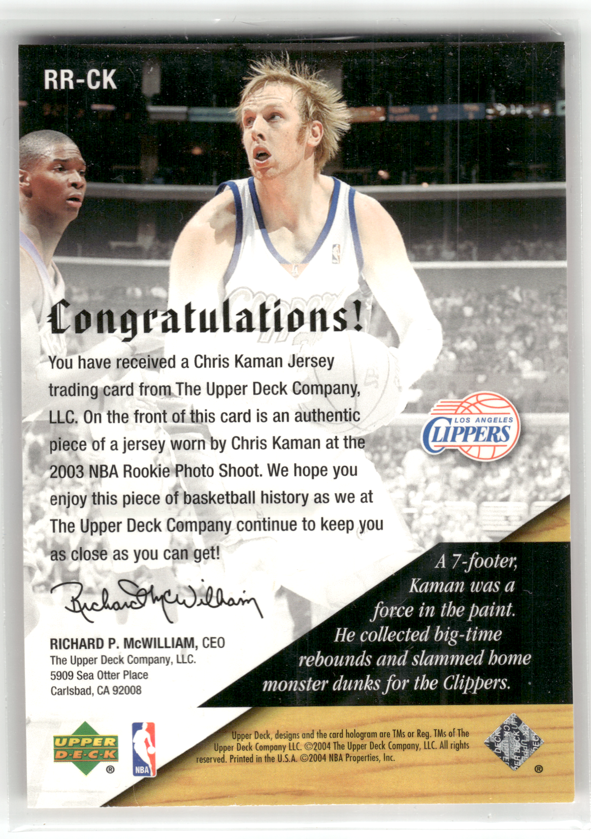 Basketball NBA Chris Kaman - 2004 Upper Deck Rookie Review - Event-Worn (Rookie Photo Shoot) - Los Angeles Clippers #RR-CK Trading Card Original