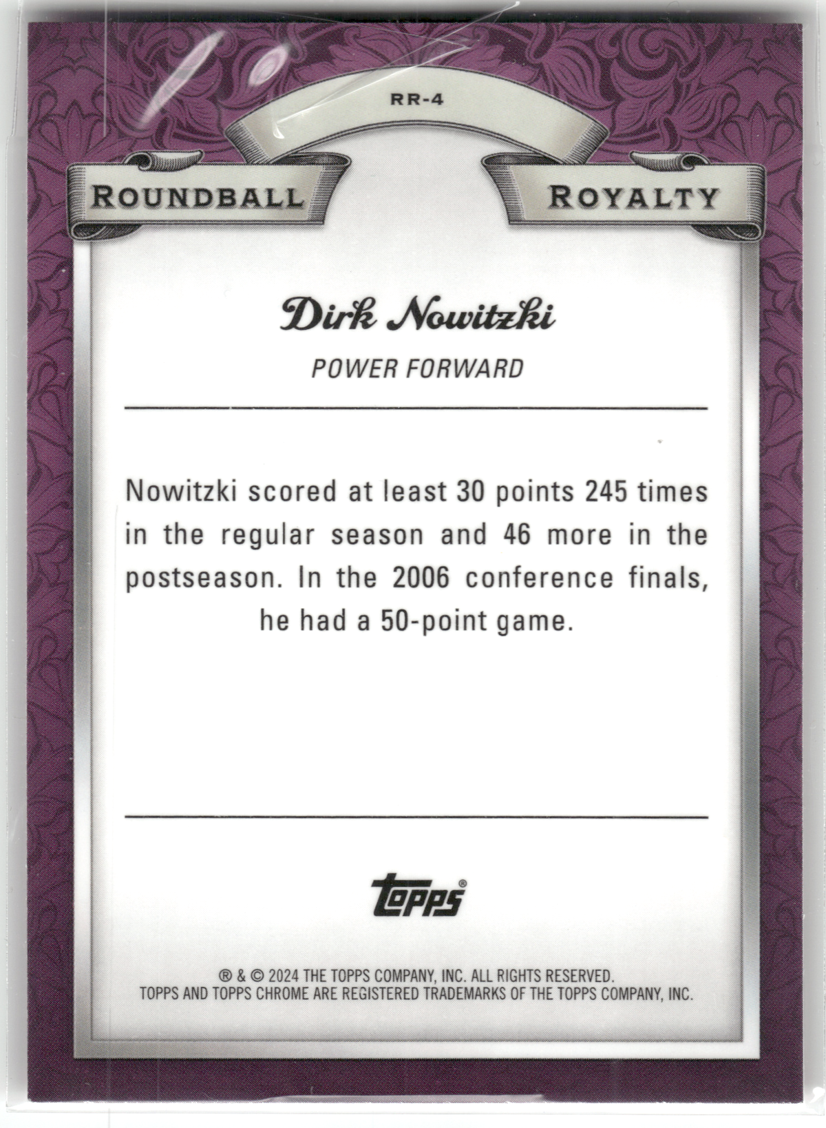 Basketball NBA Dirk Nowitzki - 2024 Topps Chrome Roundball Royalty - Purple - Dallas Mavericks #RR-4 Trading Card Original