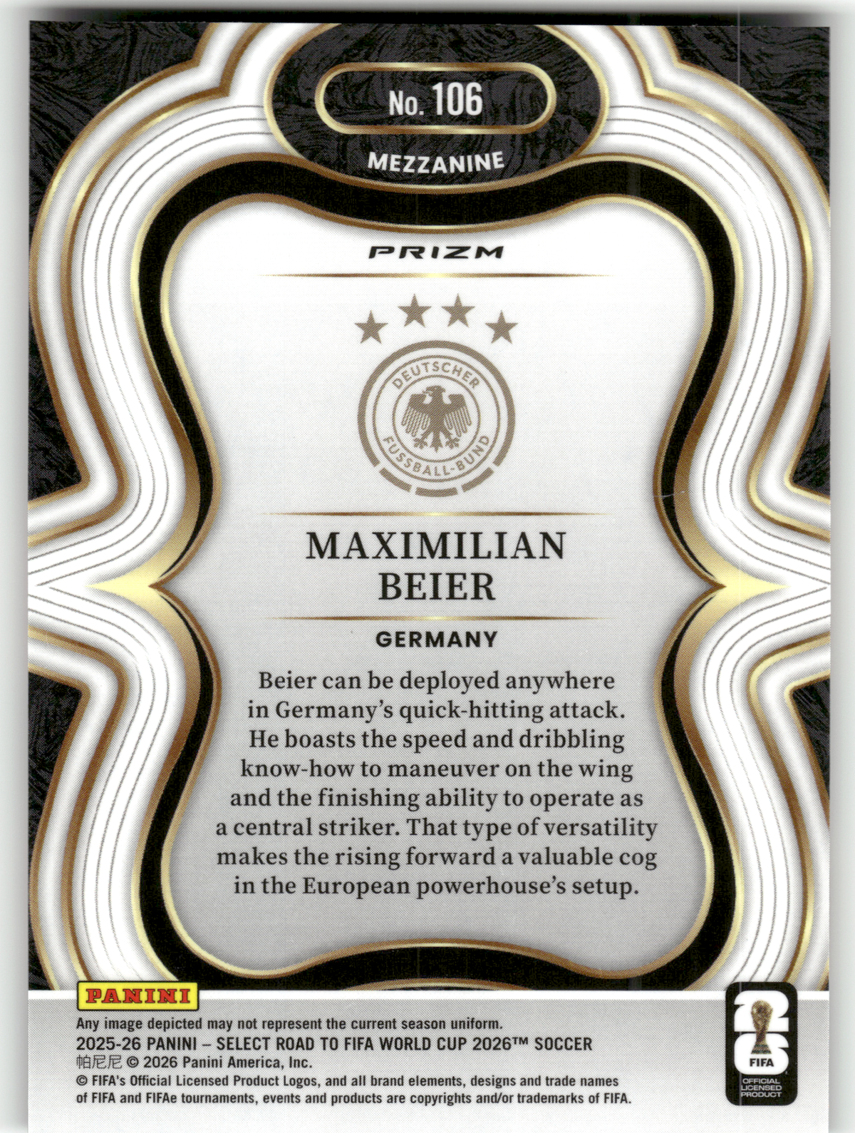 Fußball Maximilian Beier - 2025-26 Panini Select Road to FIFA World Cup 2026 Soccer - Red Pandora Prizm - Germany #106 Trading Card Original