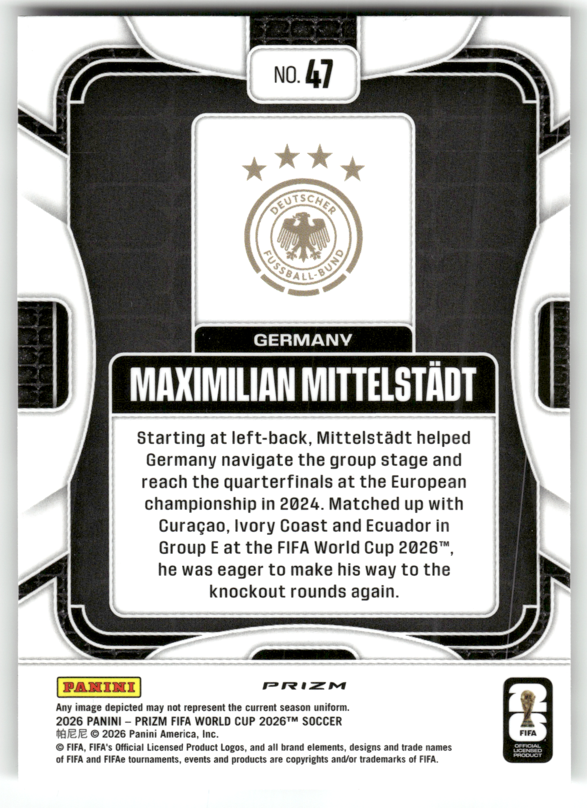 Fußball Maximilian Mittelstädt - 2026 Panini Prizm FIFA World Cup 2026 Soccer - Silver Pandora Prizm - Germany #47 Trading Card Original