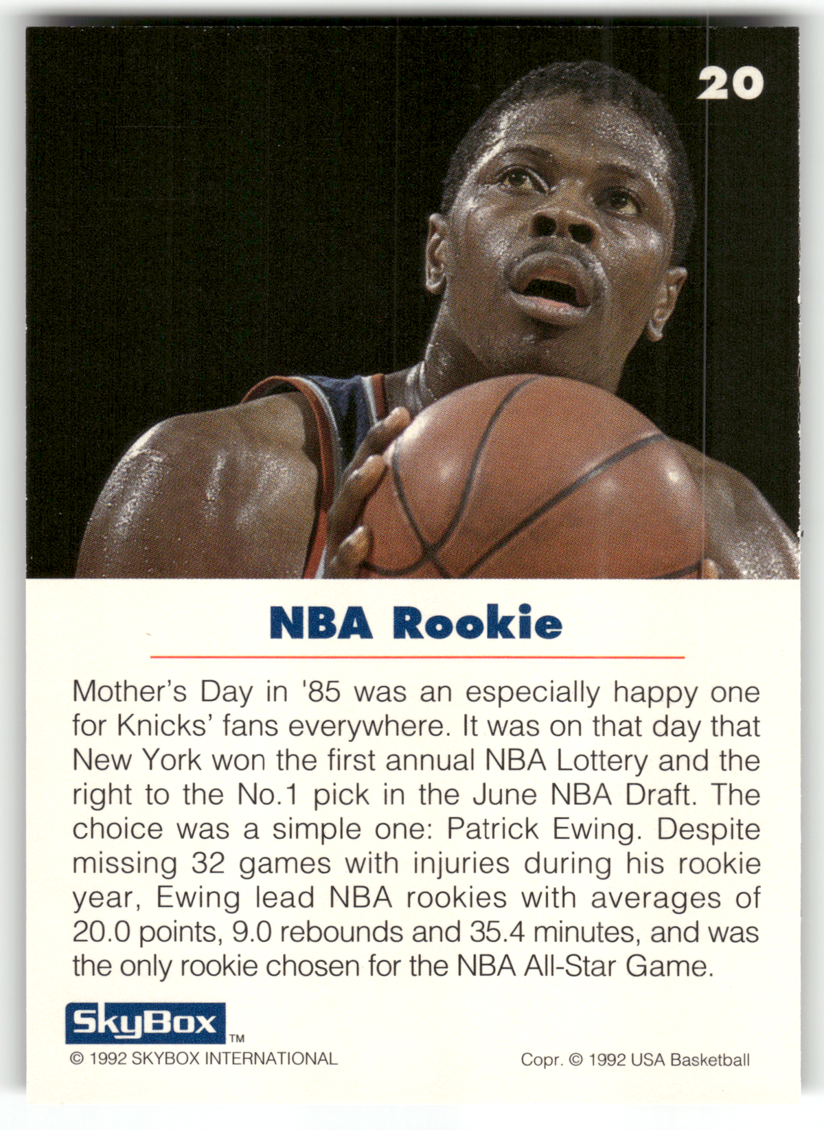 Basketball NBA Patrick Ewing - 1992 SkyBox USA Basketball - New York Knicks #20 Trading Card Original