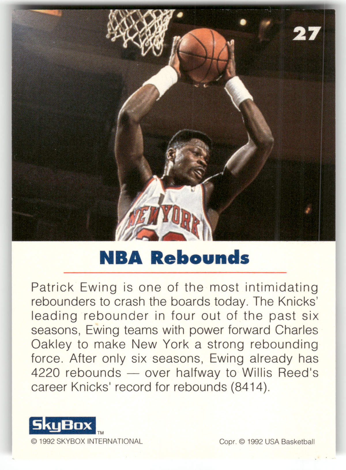 Basketball NBA Patrick Ewing - 1992 SkyBox USA Basketball - New York Knicks #27 Trading Card Original