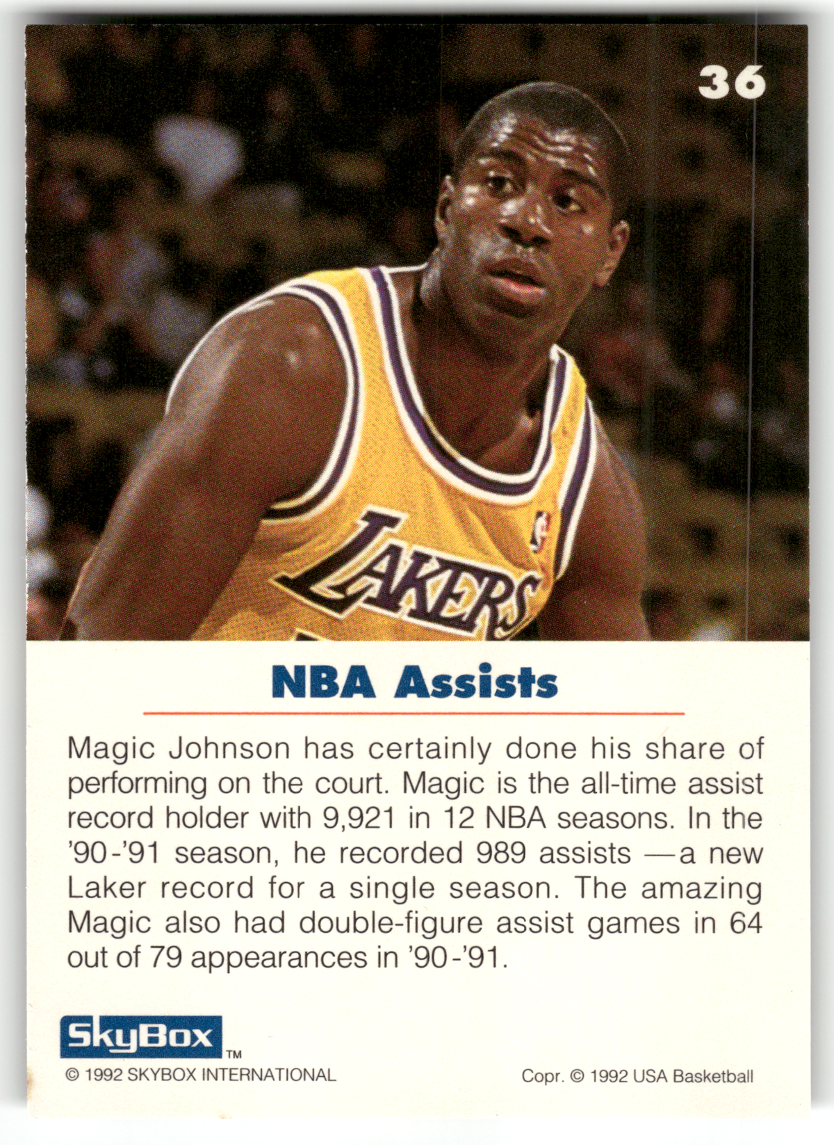 Basketball NBA Earvin 'Magic' Johnson - 1992 SkyBox USA Basketball - Los Angeles Lakers #36 Trading Card Original