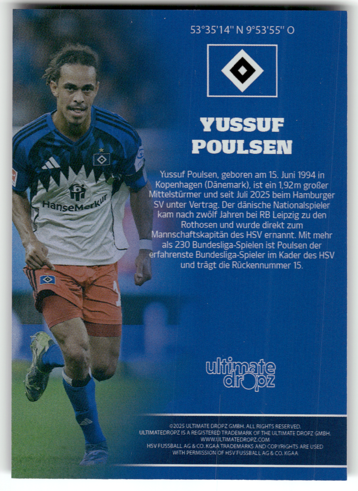 Fußball Yussuf Poulsen - 2025 Ultimate Dropz HSV - Hamburger SV #15 Trading Card Original