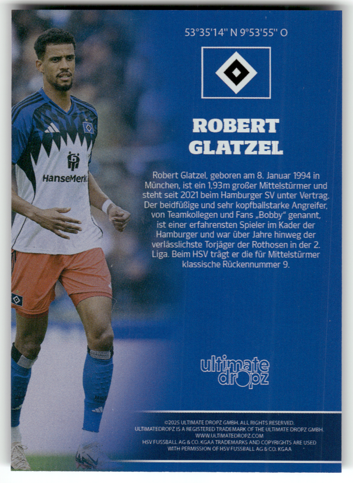 Fußball Robert Glatzel - 2025 Ultimate Dropz HSV - Hamburger SV Trading Card Original
