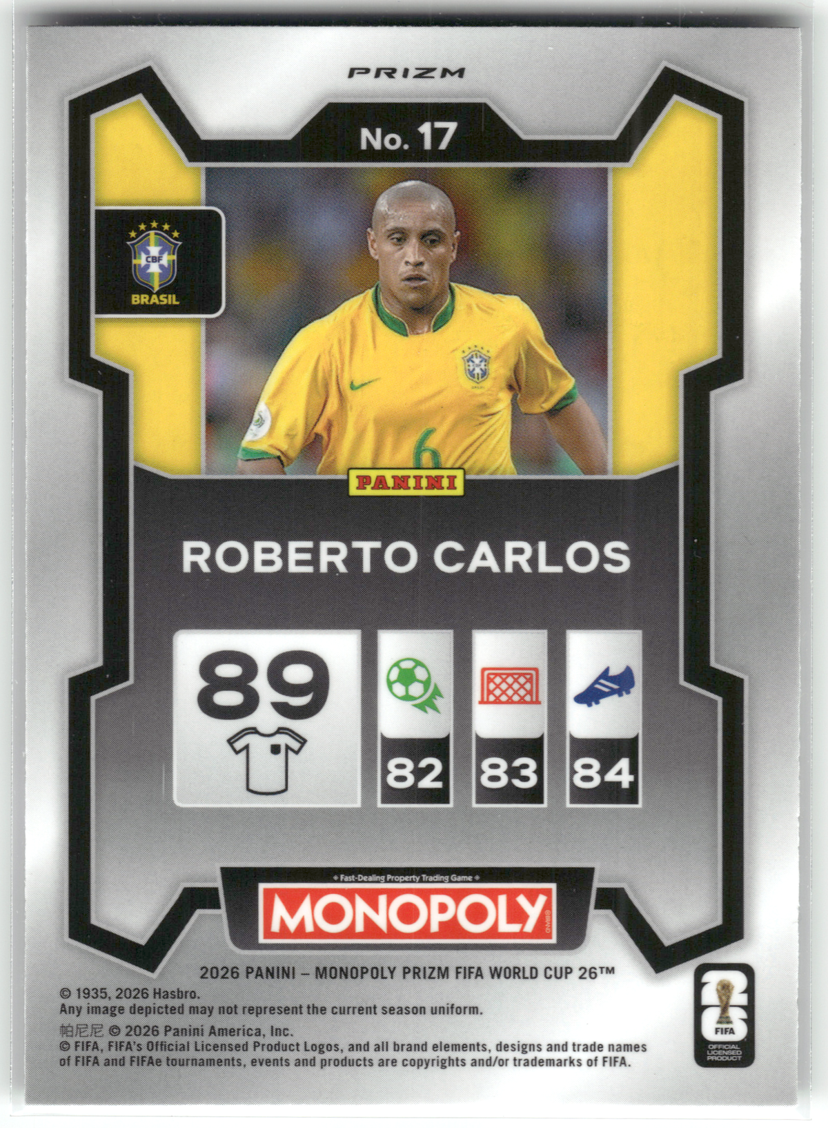 Fußball Roberto Carlos - 2026 Panini Monopoly Prizm FIFA World Cup 26 - Four Corners Green - Brazil #17 Trading Card Original