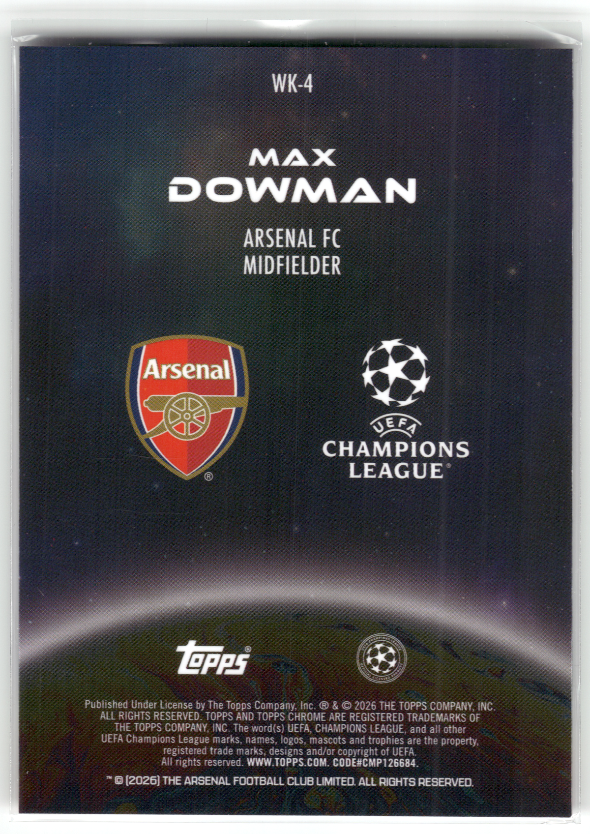 Fußball Max Dowman Rookie - 2025-26 Topps Chrome UEFA CL - Wonderkids Rookie - Arsenal FC #WK-4 Trading Card Original