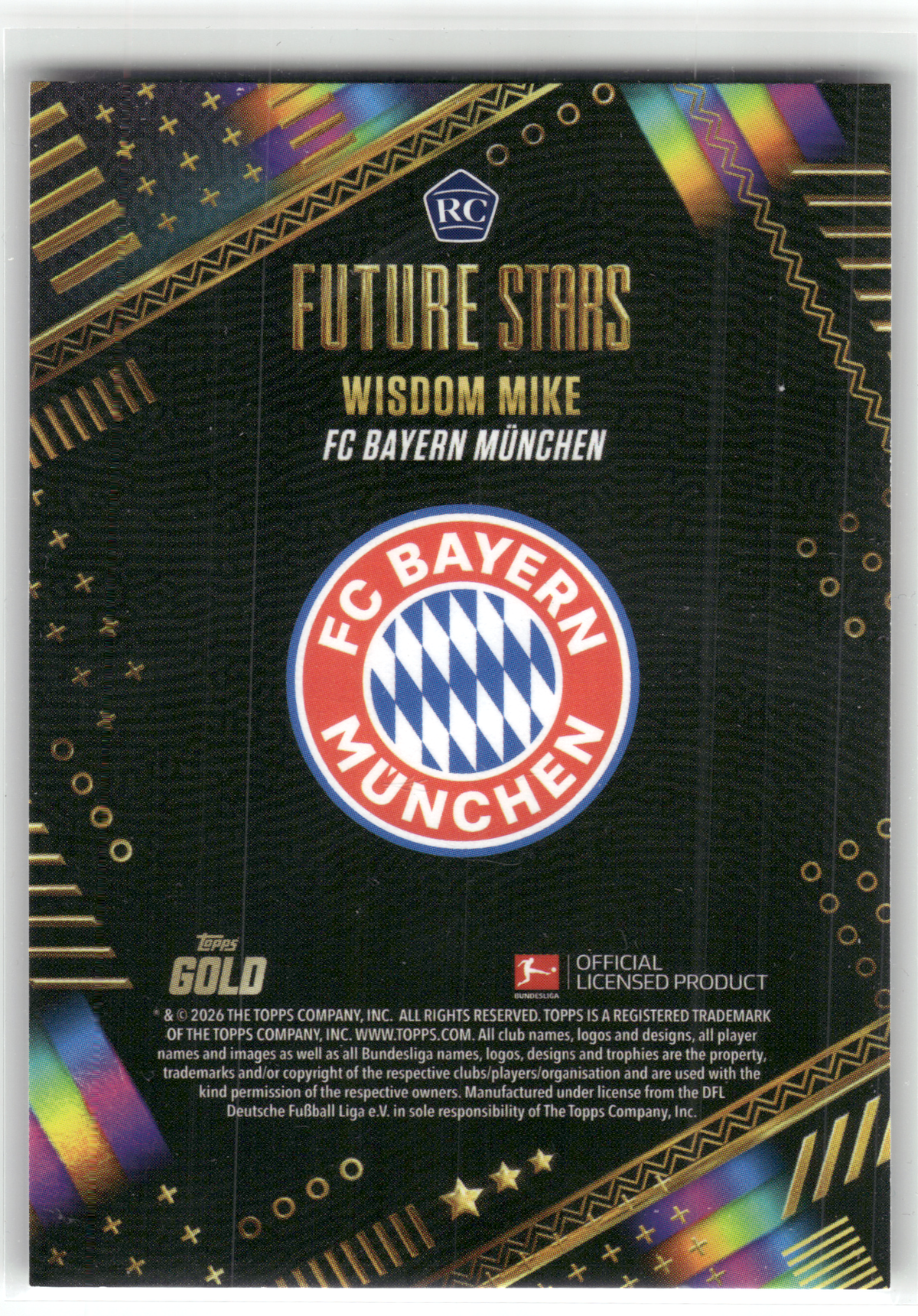 Fußball Wisdom Mike Rookie - 2025-26 Topps Gold Bundesliga - Rookie - FC Bayern München Trading Card Original