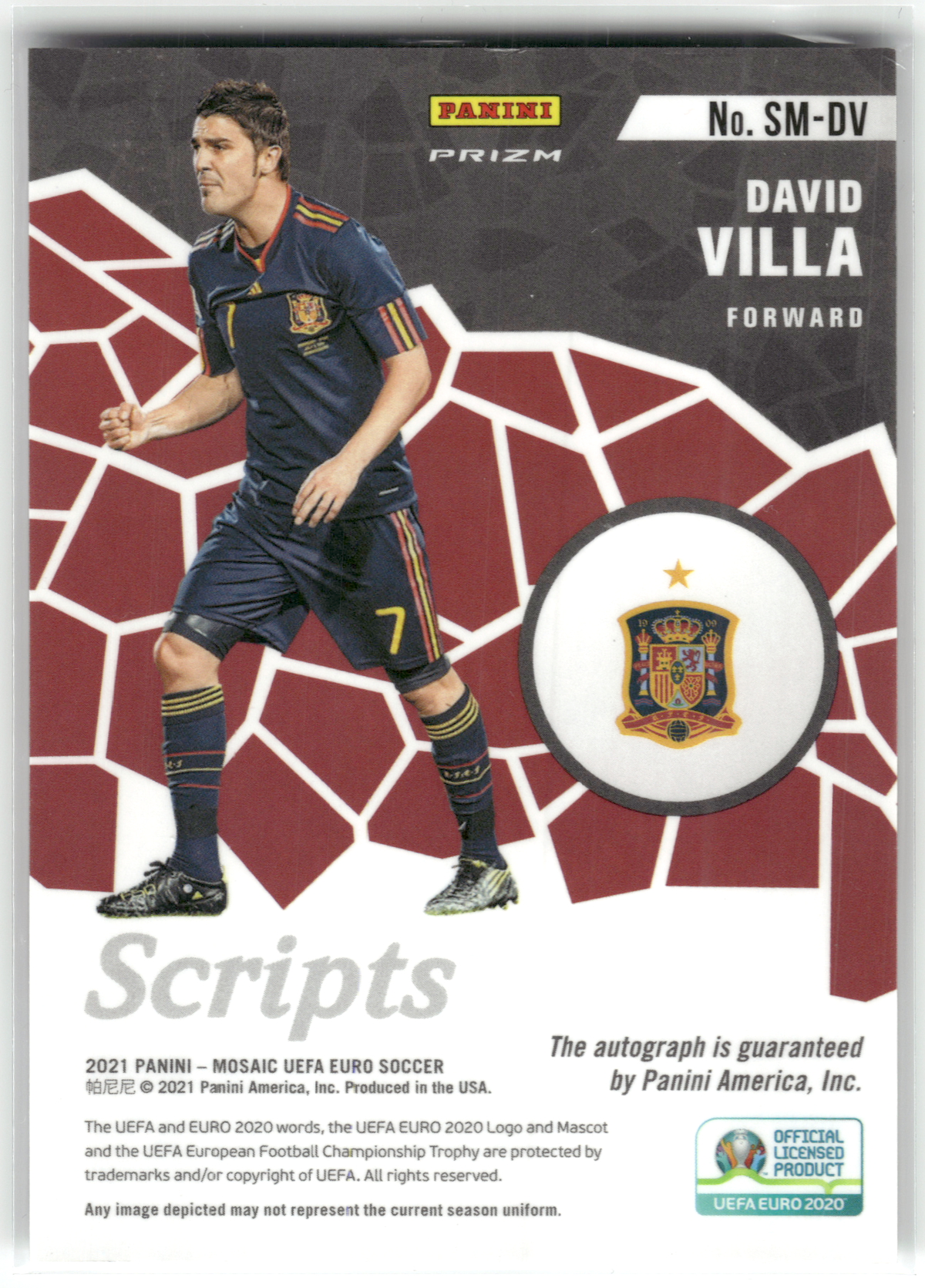 Fußball David Villa - 2021 Panini Mosaic UEFA Euro Soccer - Scripts Auto Prizm - Spain #SM-DV Trading Card Original