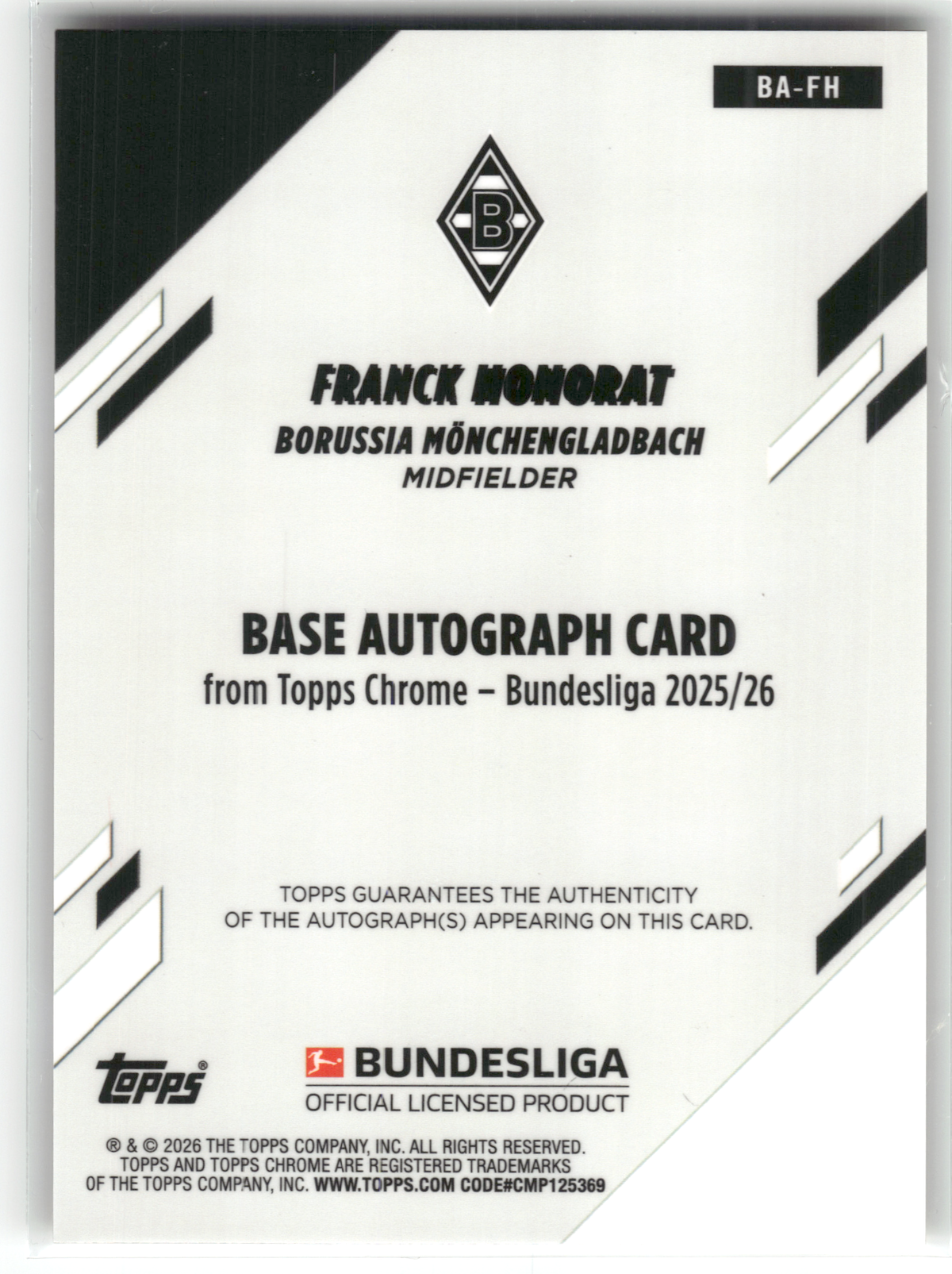 Fußball Franck Honorat - 2025-26 Topps Chrome Bundesliga - Gold Wave Auto /50 - Borussia Mönchengladbach #BA-FH Trading Card Original