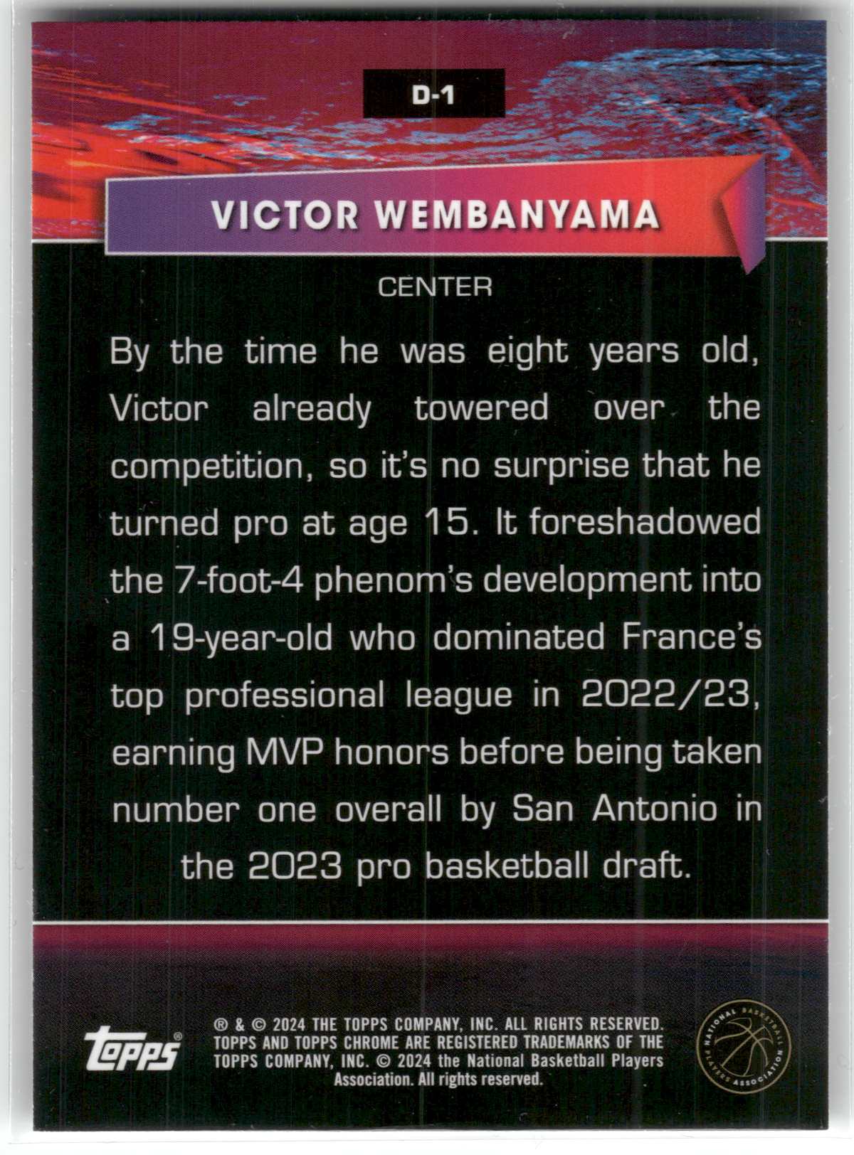 Basketball NBA Victor Wembanyama Rookie - 2023-24 Topps Chrome Basketball - Destiny Rookie Card - San Antonio Spurs #D-1 Trading Card Original