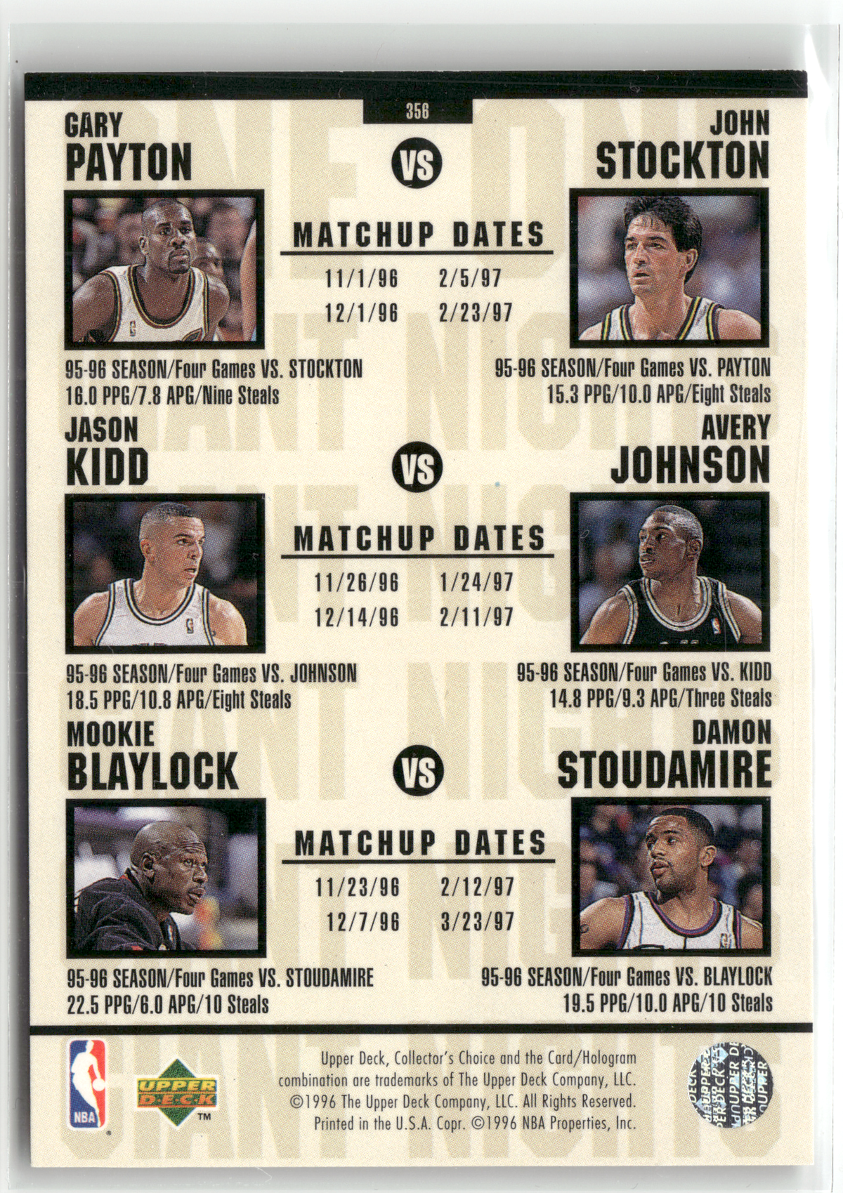 Basketball NBA Anfernee Hardaway vs Michael Jordan - 1996-97 Upper Deck Collector's Choice - Orlando Magic vs Chicago Bulls #356 Trading Card Original