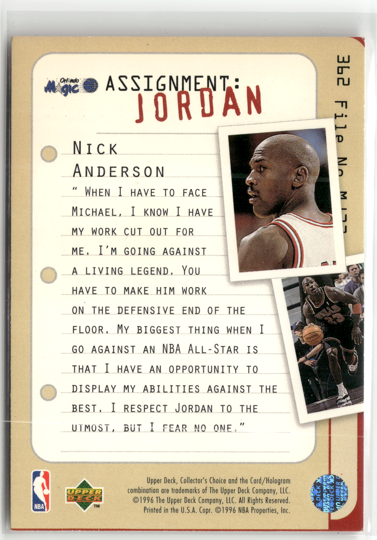 Basketball NBA Michael Jordan - 1996-97 Upper Deck Collector's Choice - Chicago Bulls #362 Trading Card Original