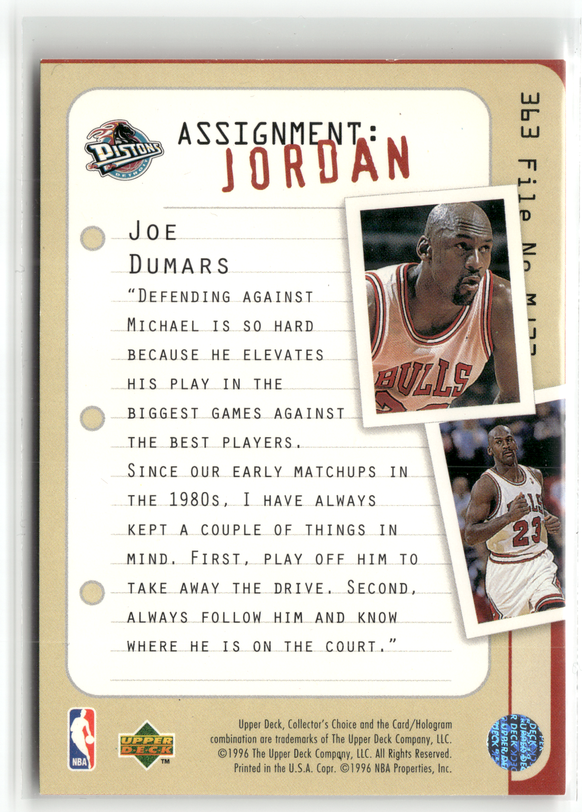 Basketball NBA Michael Jordan - 1996-97 Upper Deck Collector's Choice - Chicago Bulls #363 Trading Card Original