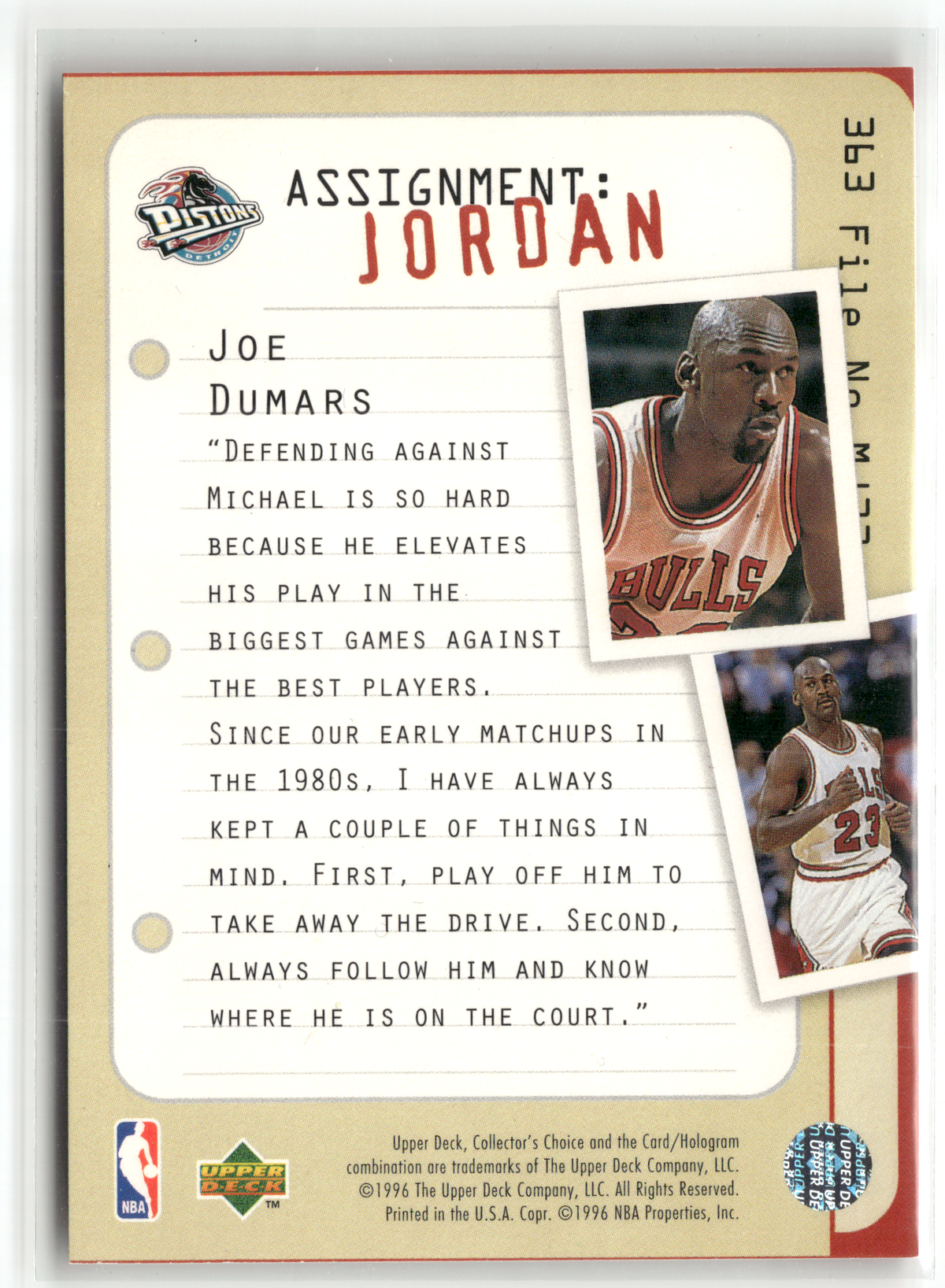 Basketball NBA Michael Jordan - 1996-97 Upper Deck Collector's Choice - Chicago Bulls #363 Trading Card Original