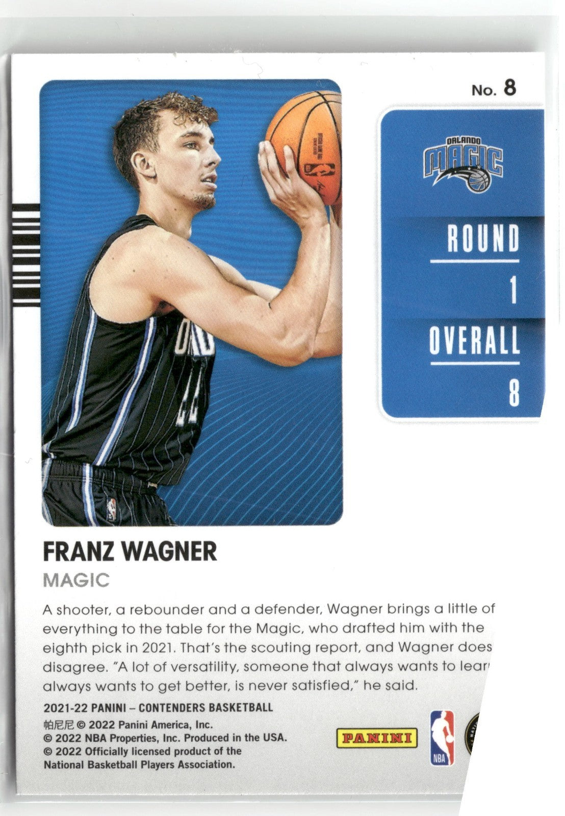 2021-22 Panini Contenders #8 Franz Wagner 2021 Draft Class
