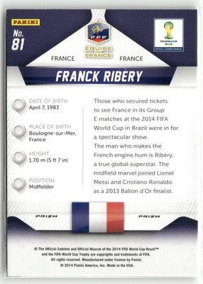 Fußball Franck Ribery 2014 Panini Prizm World Cup #81 Blue & Red Wave Prizm France Trading Card Original