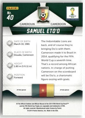 Fußball Samuel Eto'o 2014 Panini Prizm World Cup #40 Red White & Blue Power Plaid Prizm Cameroon Trading Card Original