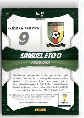 Fußball Samuel Eto'o 2014 Panini Prizm World Cup #9 World Cup Stars Silver Prizm Cameroon Trading Card Original
