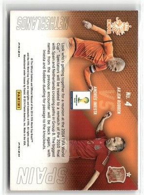 Fußball Andrés Iniesta / Arjen Robben 2014 Panini Prizm World Cup #4 Blue & Red Wave Prizm Spain / Netherlands Trading Card Original
