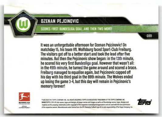 Fußball Dzenan Pejcinovic Topps Now Bundesliga 2025 #086 Black /10 VfL Wolfsburg Trading Card Original